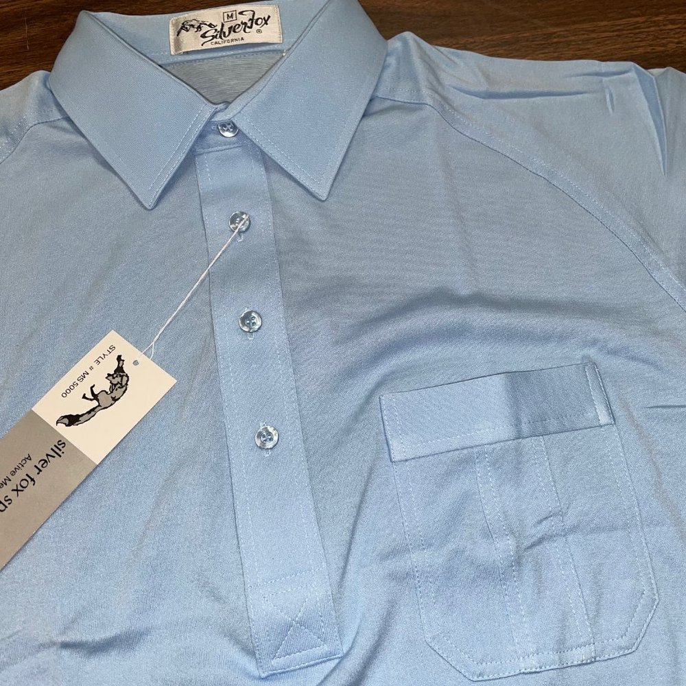 NWT vintage golf shirt with pocket light blue medium Silver Fox NEW